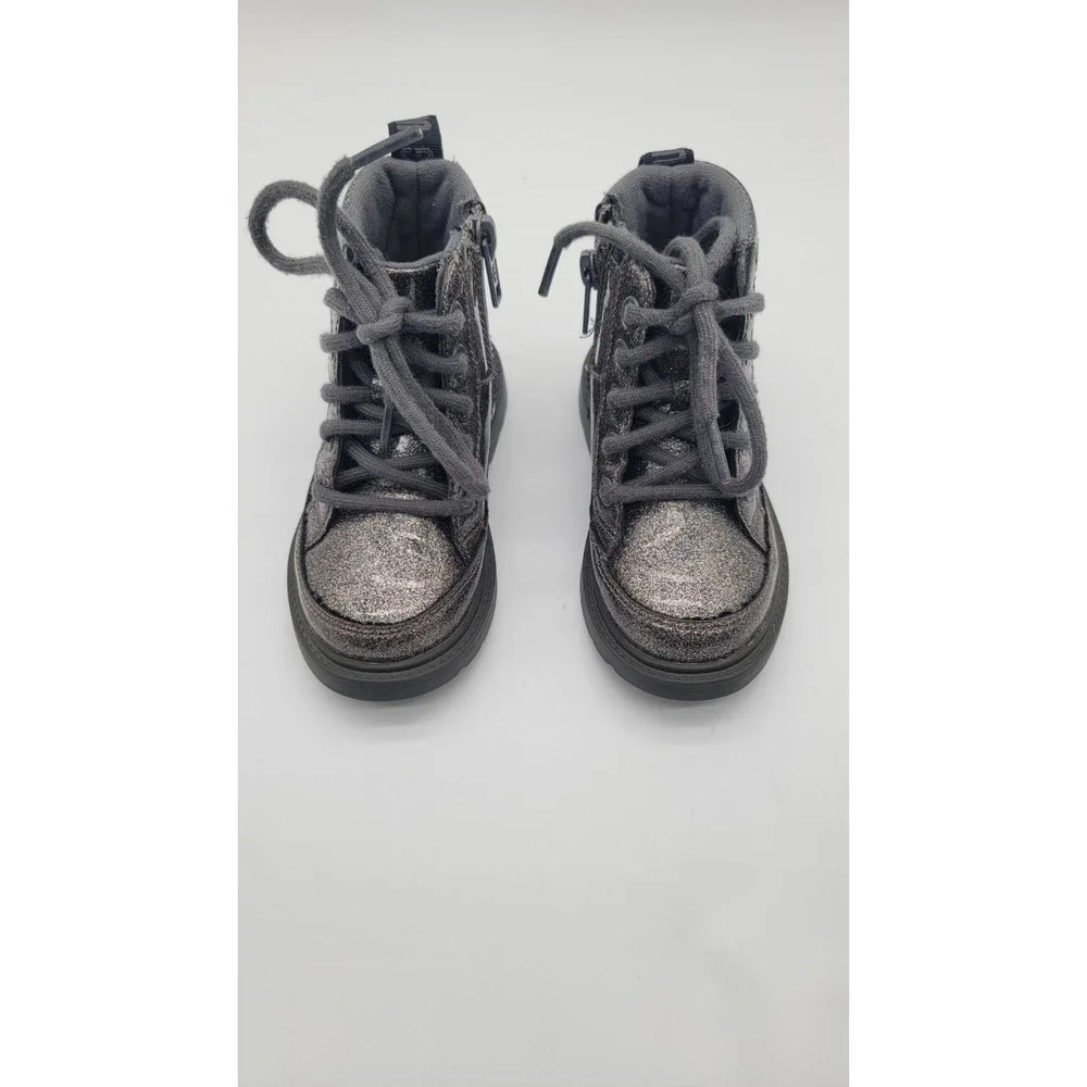 UGG Glitter Combat Boots Toddler Girls Size 7 Gray Side Zip